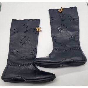 STEVE MADDEN SZ 7 Black Leather Moccasin Cutout Boots Festival Southwest Boho